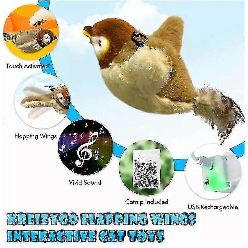 Electronic Interactive Flying Bird Cat Toy Hanging Pet Flapping Wings Sparrow