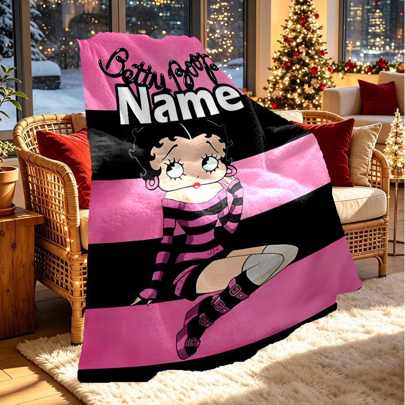 Custom Name Personalized Betty Boop Print Blanket, Home Decor, Bedroom, Sofa, Camping, Couch, Gifts for Birthday Christmas