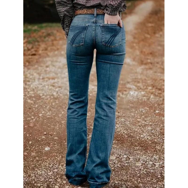 Womens Slim Flare Jeans Versatile Street Style Denim Pants Fashion Teens