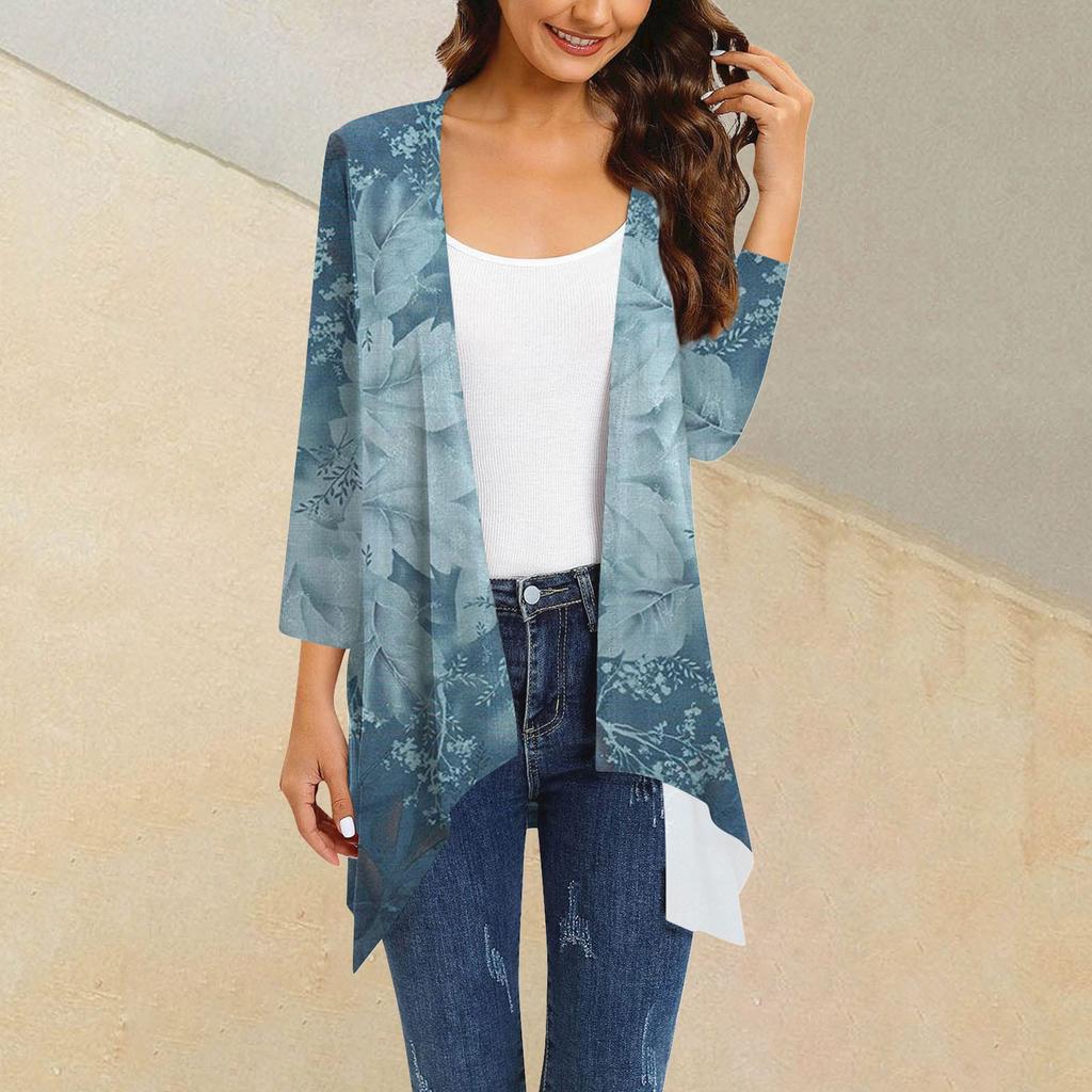 Женский кардиган неправильной формы с принтом, рукавами три четверти и карманной курткой