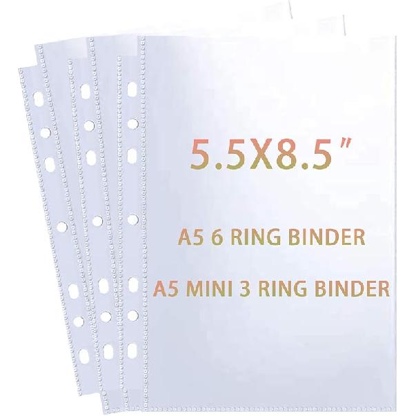 30 Pack 60 Pockets 5.5x8.5” Sheet Protector Sleeves for 6 Ring A5 Binder, A5 Mini 3 Ring Binder, Ultra-Clear Playbill Holder Sleeves, Double-Sided,