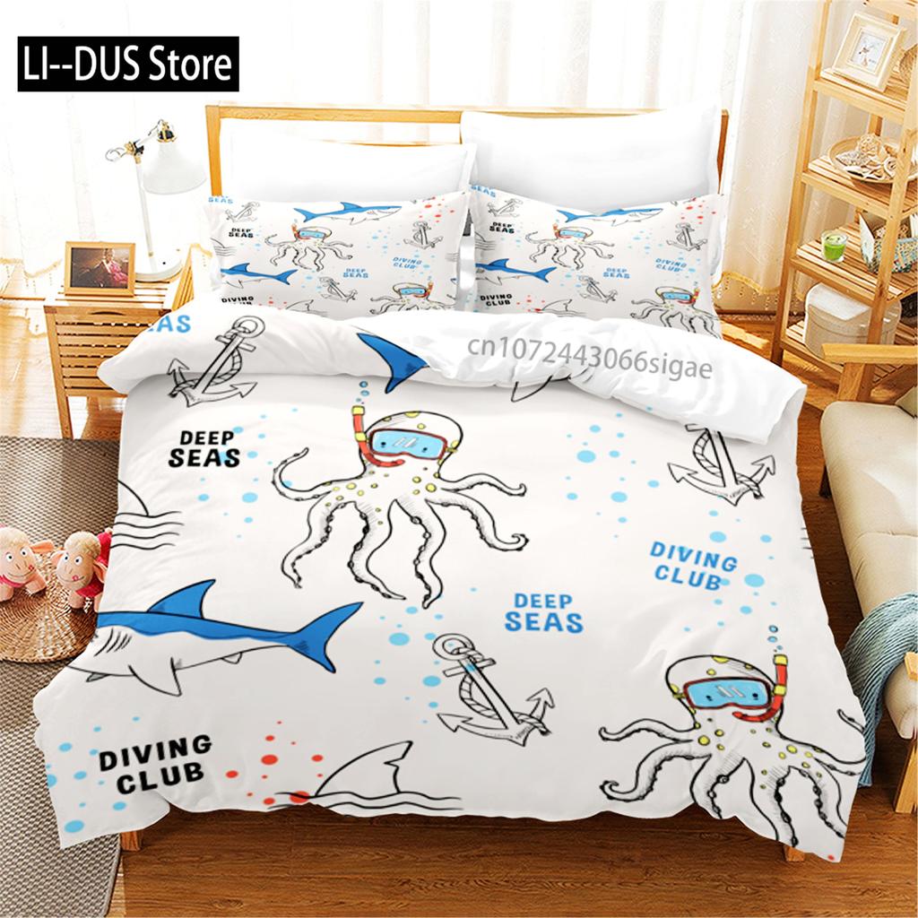 3D Blue Ocean Sharks Duvet Cover With Pillow Cover Bedding Set Single Double Twin Full Queen King Size Bed Set For Bedroom Decor
