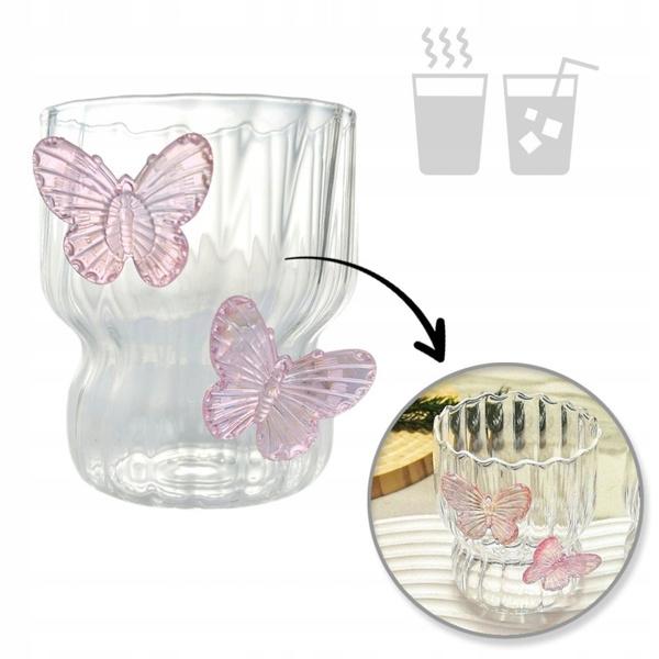 Ecarla Szklanka Z Falowanymi Ściankami Motyl Róż 260Ml Szk161