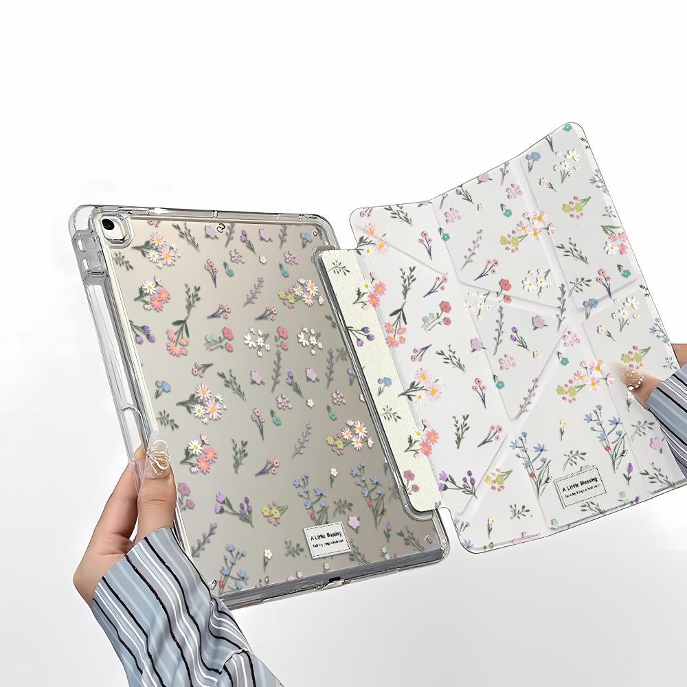 Применимо к iPad Pro 11 дюймов, наклейка с рисунком цветка Y, сгибающийся край, защитный чехол для планшета с держателем для стилуса, противоударный, простая доставка.
