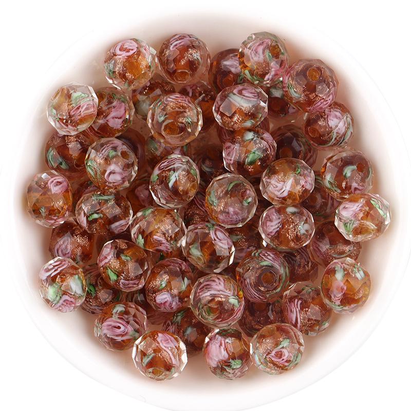 10pcs/lot 8 10 12mm Colored Faceted Lampwork Beads Flower Pattern Loose Spacer Abacus Glass Bead For DIY Charms Bracelet Earring