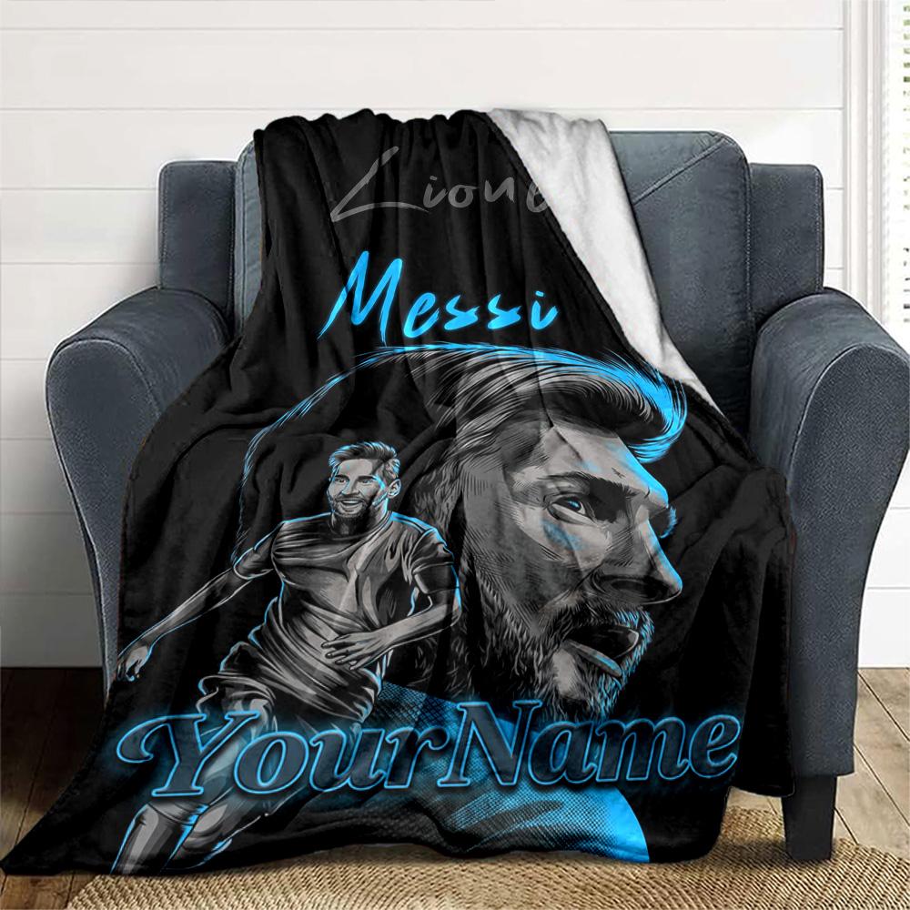 Messi Customize Your Name Blanket Cozy Customizable Blanket Comfortable Versatile for Picnics Livingroom Living Room Nap Ideal for All Seasons