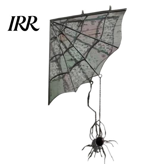 Dark Retro Home Decor Spiderweb Door Topper, Acrylic Gothic Sun Catcher with Hanging Gem Spiders, Halloween Atmosphere Prop Rainbow Window And