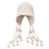 New knitted hat women's autumn and winter fringed Internet celebrity hat cute handmade braided wool hat thermal ear hat