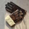 Winter Warm Sheepskin Fur Gloves Men's Thickened Windproof and Cold-Proof Outdoor Riding Sheep Leather Wool Finger Gloves