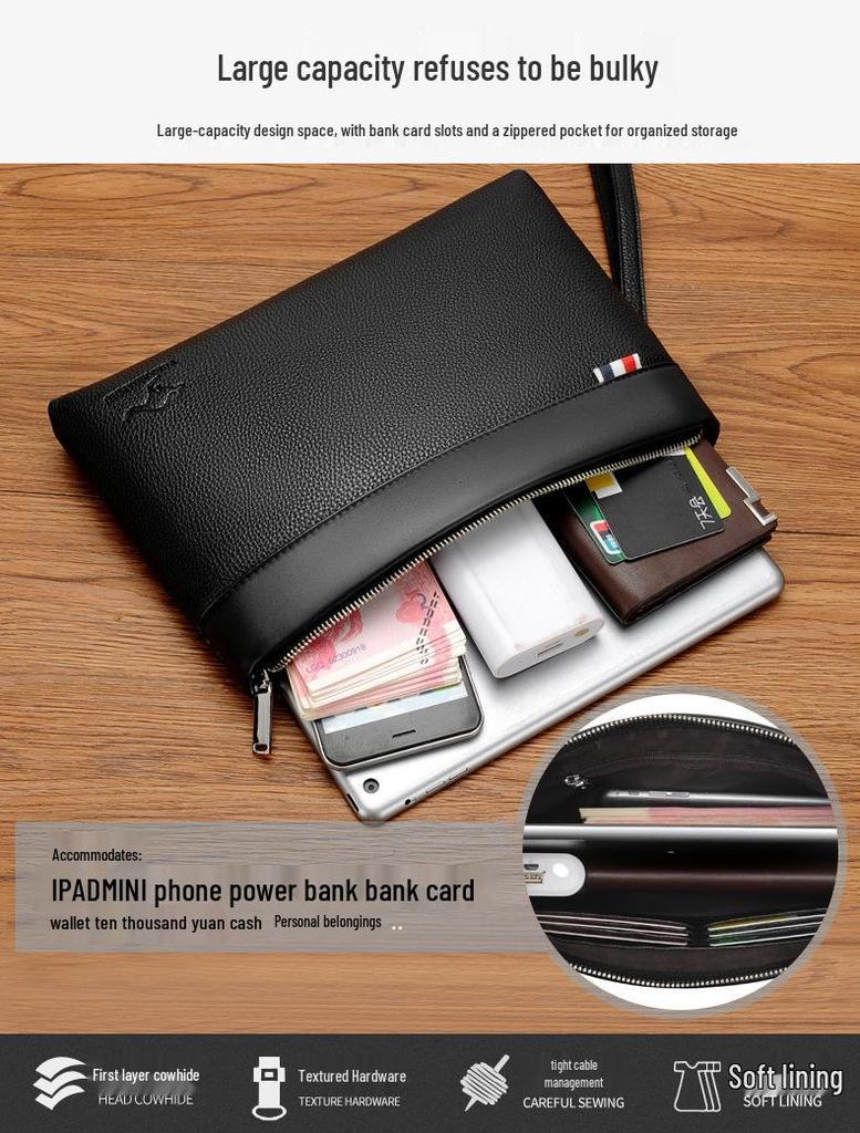 Мужской клатч-кошелек из мягкой кожи большой вместимости - Модная повседневная сумка и сумка-конверт