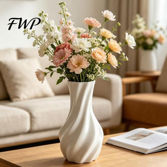 High-grade Texture Vase 3D Printed Decorative Spiral Flower Modern Twisted for Living Dried Room, Shelf, Wedding & Dining Table Centerpiece, Farmhouse