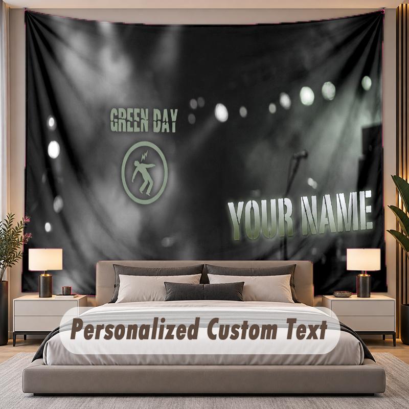 Custom Name Text Tapestry Green Day Personalized Polyester Wall Tapestry For Bedroom And Room