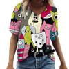 Summer Casual Women's Short Sleeved T-shirt Cat 3D Printed Classic V-neck T-shirt Top