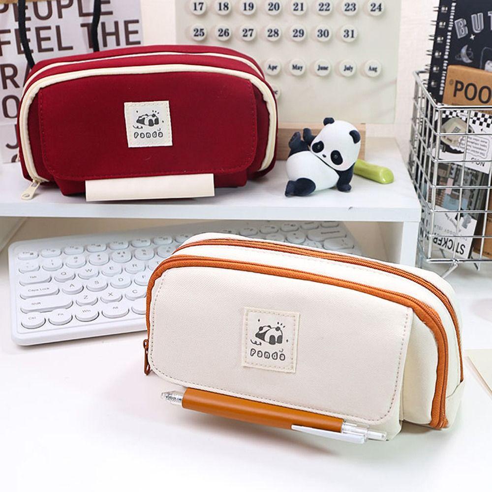 Large Capacity Pencil Case Cartoon Panda Storage Bag Durable Stationery Bag School Office Supplies
