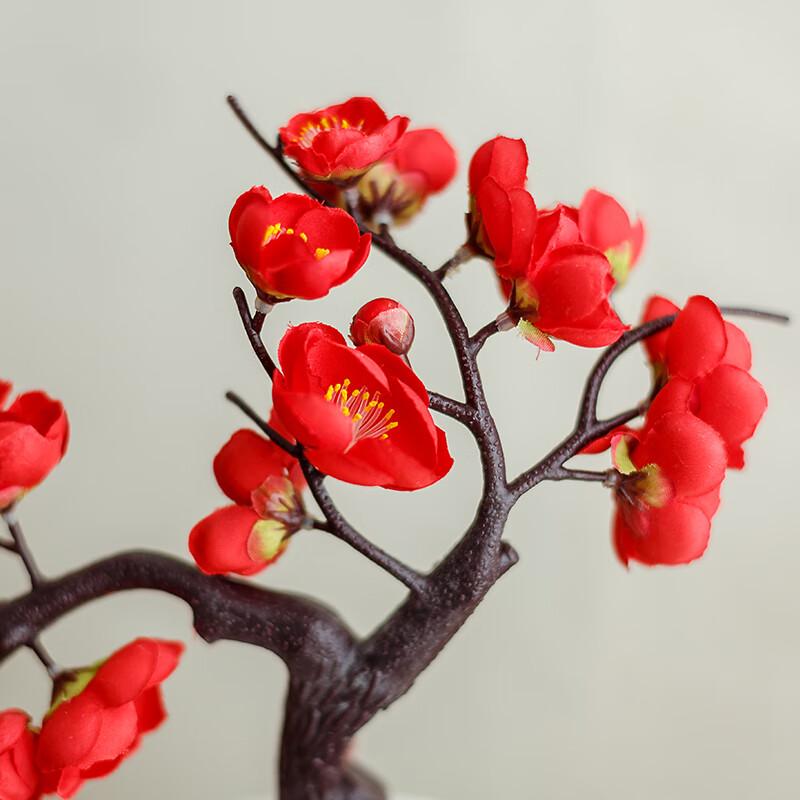 Artificial Flower Chinese Ceramic Vase Lunar New Year Flower Living Room Spring Festival Decoration Plastic Flower Short Stem Red Plum Blossom