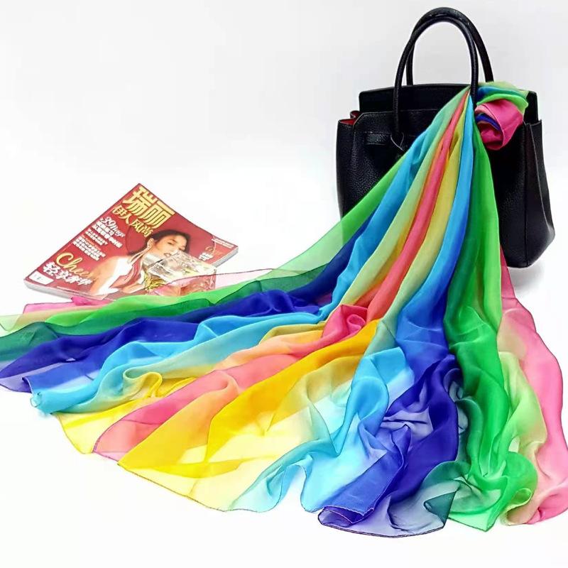 Шелковый шарф для лета Универсальный марлевый шарф для женщин Тонкий летний Очень большой Защита от солнца Тонкое пляжное полотенце Шарф-шаль с градиентом цвета