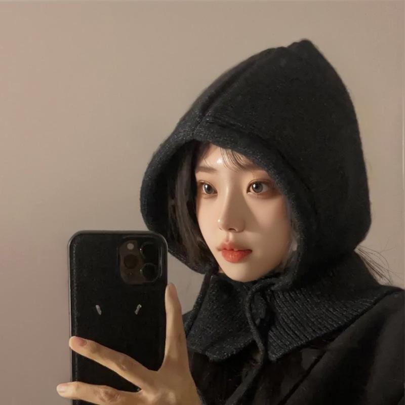 Корейская балаклава для женщин на зиму, теплая шапка-шарф, интегрированная, для пары, с защитой ушей, вязаная шерстяная шапка