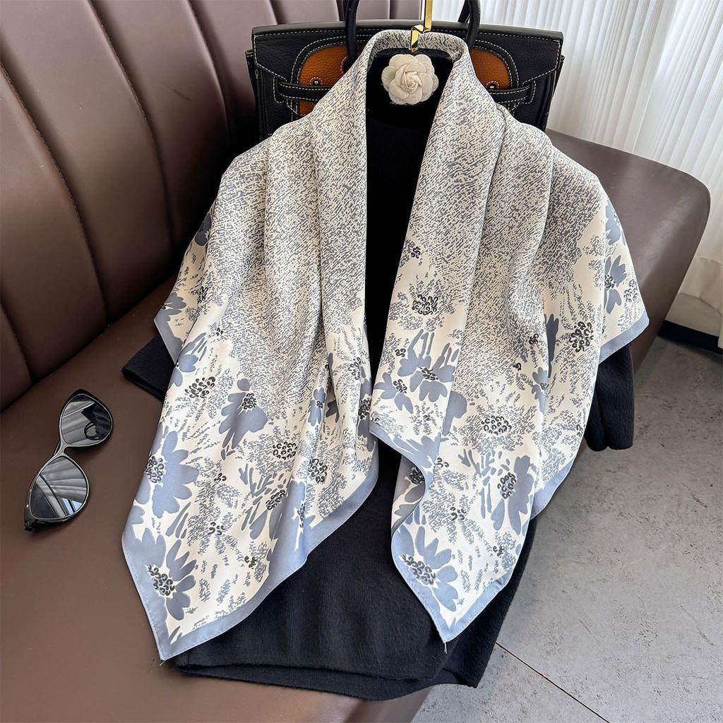Floral Printed Square Scarf For Women Spring Summer Versatile Neck Wear