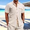Short Sleeve Fashion Cargo Shirt Mens Clothing Classic Basic Tops Wear Plus Size Men Casual Street Blouses