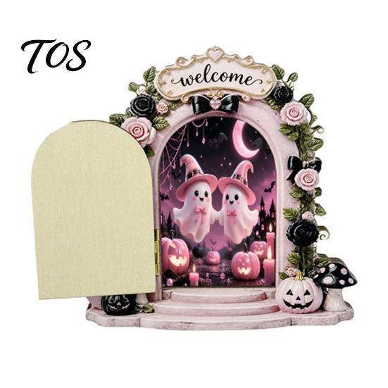 Wall Mounted Halloween Art Cute Ghost/Mouse Door Ornaments, Miniature Decoration, Double Tiered Tray Decor Layer Arch Corner for Bookshelf Decoration