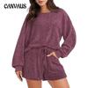 Autumn Women's Knit Top Shorts Set Long Sleeve Shorts Loose Casual Homewear Set
