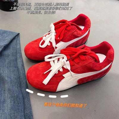 См увеличение внутренней высоты немецкие тренировочные туфли женские новые универсальные на плоской подошве ретро туфли Форреста Гампа красные повседневные туфли женские