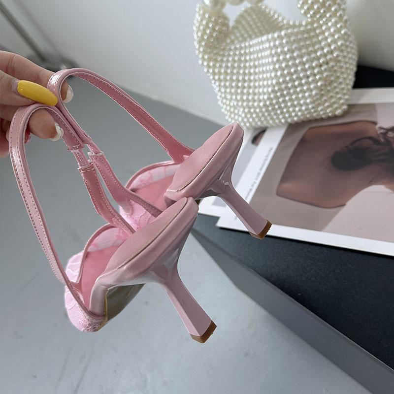 Мода Розовый Мода Острый Носок Женские Туфли на Каблуке Туфли-Лодочки Слингбэки Сетка Дышащие Женские Туфли на Высоком Каблуке Женские Мюли Большой Размер 43