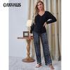 Homewear Suit Autumn and Winter V-neck Long-sleeved Leopard Print Trousers Pajamas Sleeping Suits for Women