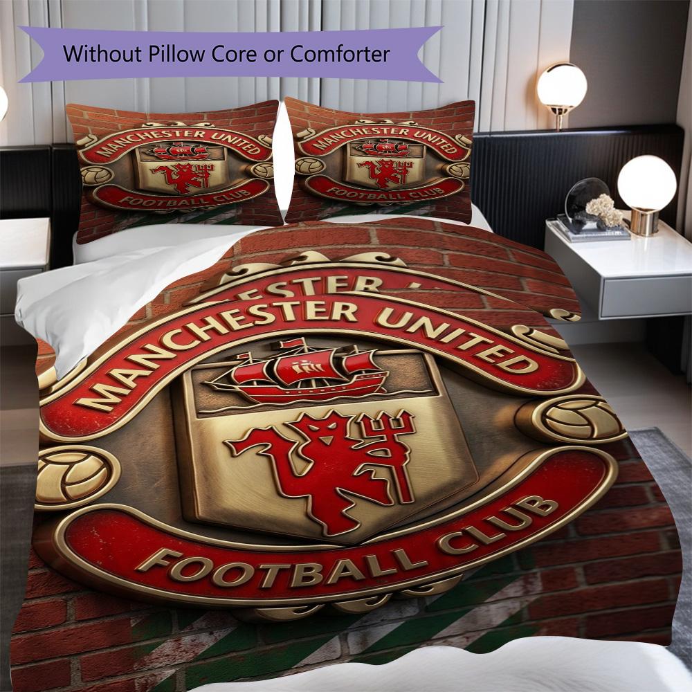 Manchester Heritage Emblem Bedding (1 * duvet cover + 2 * pillowcase, without core) 2D Flat Christmas birthday gift Soft and comfortable Bedding set