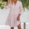 Платье-рубашка на пуговицах для женщин Повседневное платье в полоску с коротким рукавом и V-образным вырезом Струящееся платье-миди А-силуэта для летнего пляжного отдыха