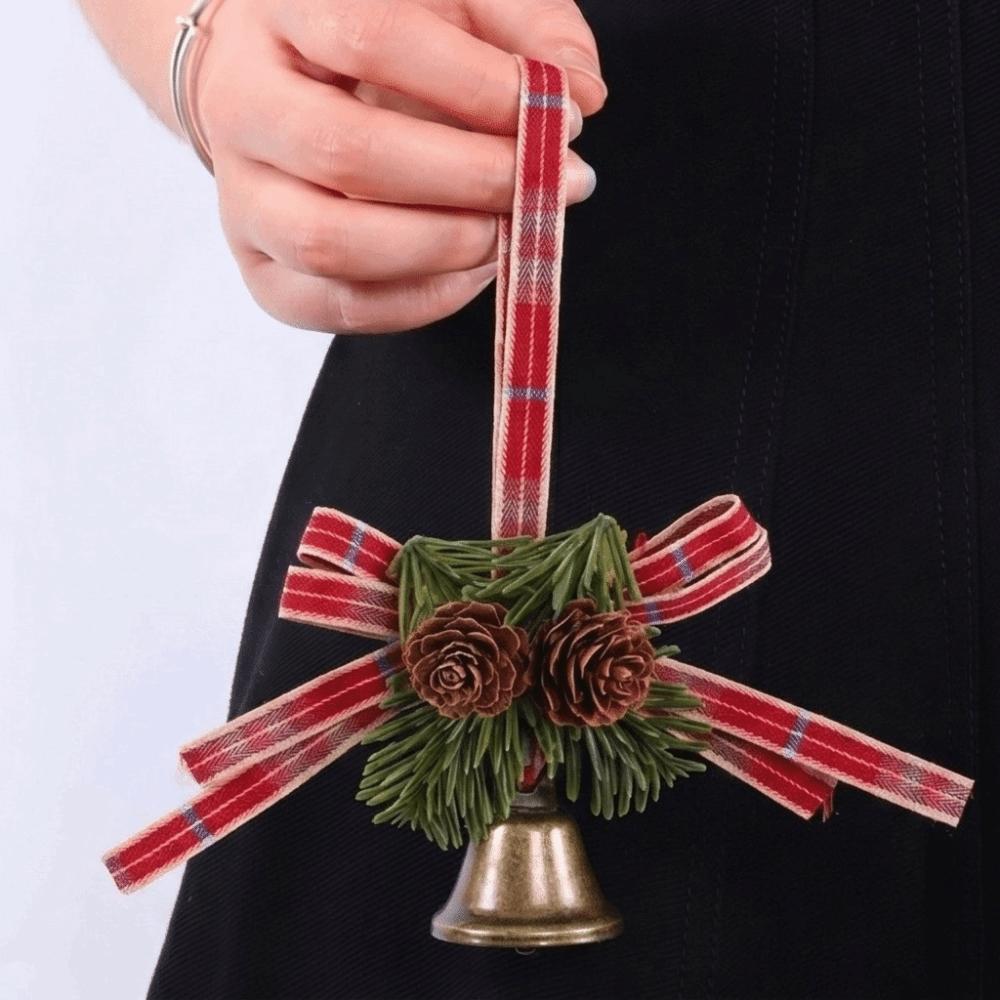 Metal Bell Door Garland Velvet Bow Xmas Tree Hanging Ornaments Rustic Christmas Wreath Outdoor