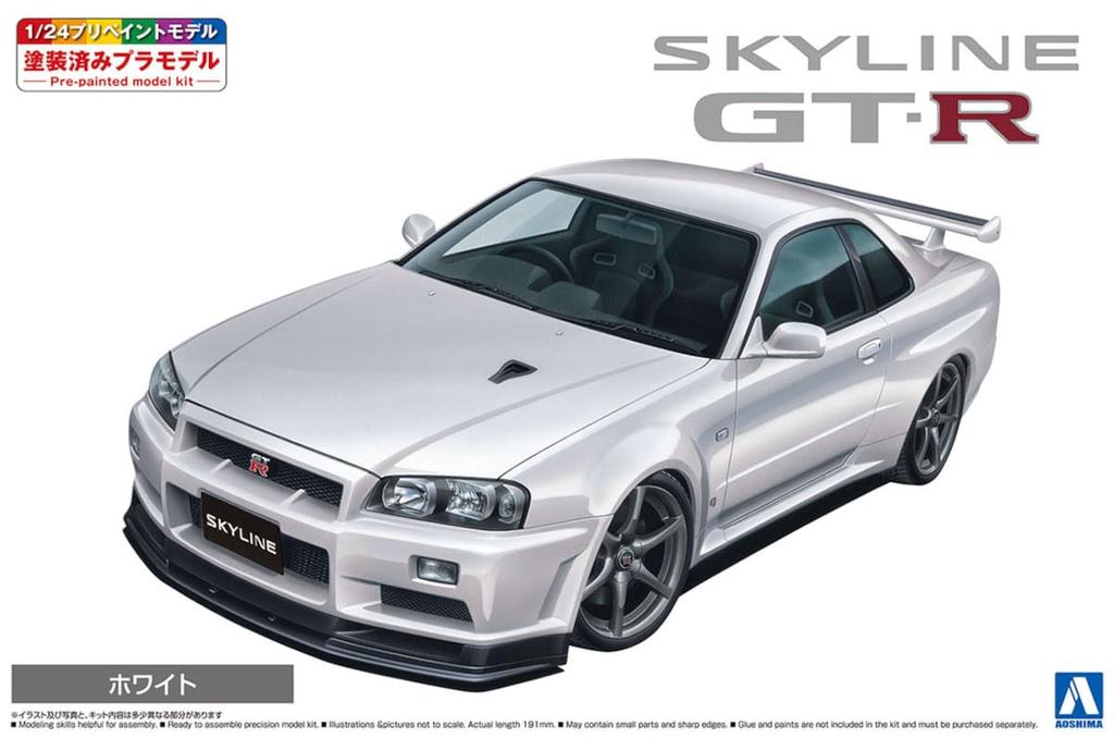 AOSHIMA Prepainted Model Series Nissan BNR34 Skyline II 2000 White Plastic Model 1/24 GT-R V Spec 03-B