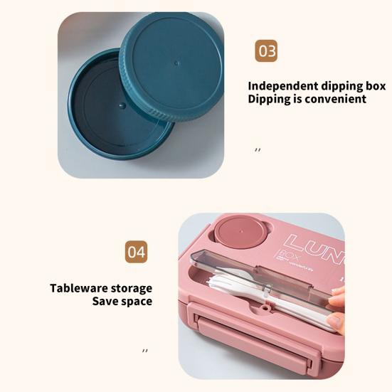 Ланч-бокс на 1300 мл с вилкой, ложкой, 4 отделениями, коробка для бенто, герметичный многоразовый контейнер для хранения продуктов питания, не содержащий бисфенола-А, для детей, студентов, офиса