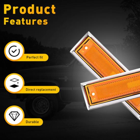 For 1981-91 Chevy GMC Amber CK Front Bumper Side Light Marker Fender Lamp Shell
