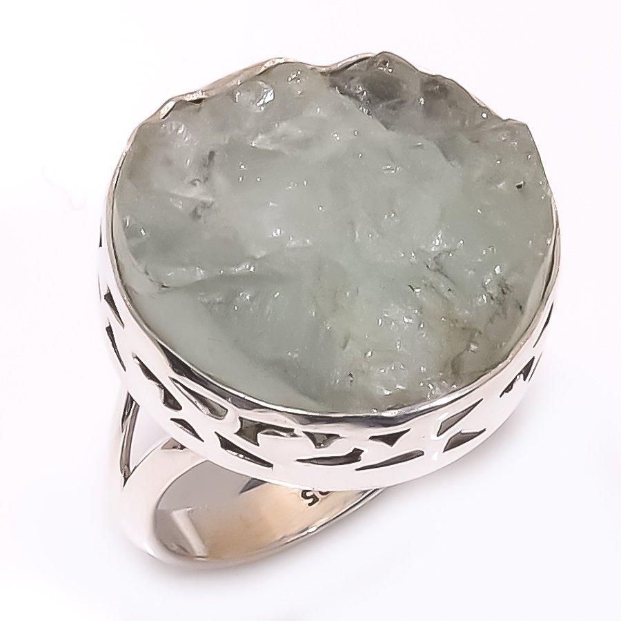 Кольцо из серебра 925 пробы с натуральным аквамарином, необработанный драгоценный камень, размер 6,5 k2Q54