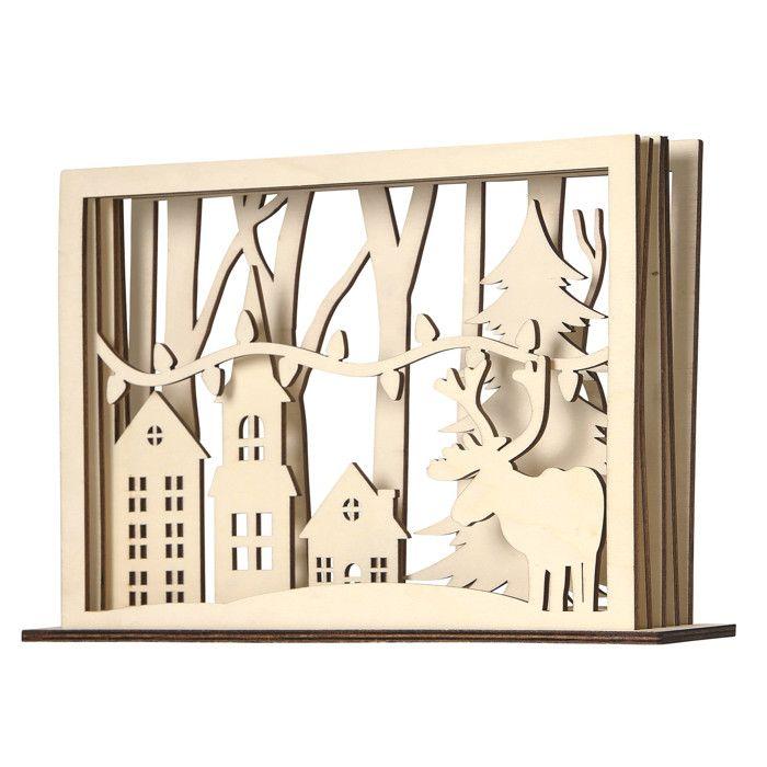 Scène de Noël en bois ciselé forme cadre 28 x 18 x 0,4 cm