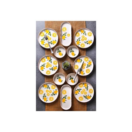 Штабелируемый набор для завтрака с лимонным узором на 6 человек, 14 шт., специальный дизайнерский набор для завтрака ручной работы