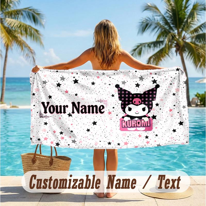 Custom Text Beach Towel, Soft Absorbent Swimming Multi-use TowelKuromi