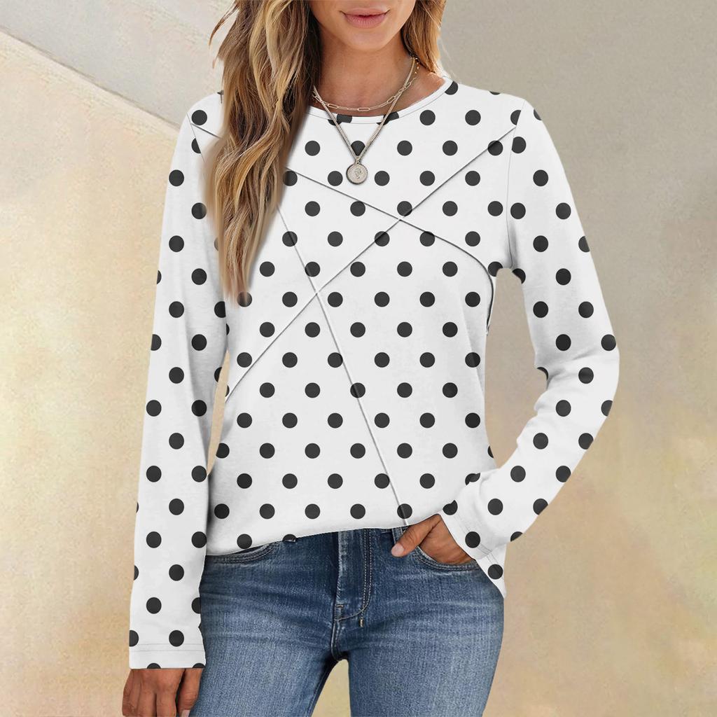 Модный женский топ с длинным рукавом, круглым вырезом, повседневный, плиссированный, с ретро геометрическим принтом, свободного кроя