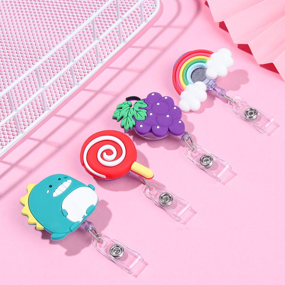 Clip Fruit Accessories Flower Cartoon Silicone Badge Reel ID Badge Card Clips Colorful Badge Holder