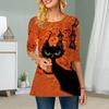 Plus Size Women Flower Halloween Print Round Neck Casual Loose Long Sleeve Top