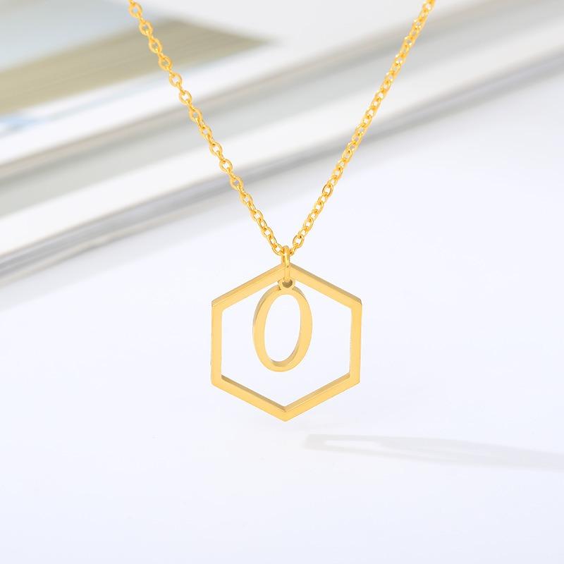 Simple and Stylish English Alphabet Small Fresh K Gold Titanium Steel Necklace Women's Accessories Geometric Collarbone Chain