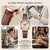 1 Pack Waterproof Retro Quartz-Watch for Women Vintage Faux Leather Strap Wristwatch with Alloy Case Mineral Glass Daily Wear
