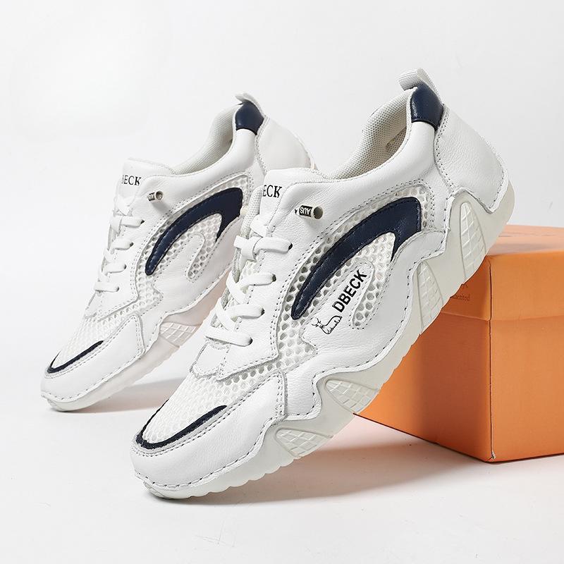 Новые мужские повседневные кроссовки из кожи с верхним слоем, обувь с дышащей сеткой и шитьем