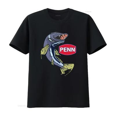 Логотип компании PENN Fishing Equipment Мужская черная футболка Размеры S-3XL с классным принтом рыбы винтажная Стирка: выстиранная Дышащая Удобная