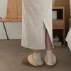 Gomvely Women Real Cowhide Plush Wool Height Increasing Slippers 2.5cm