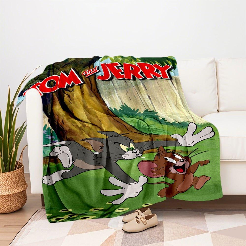 Tom and Jerry Classic Cartoon Poster PrintBlanket Flannel Throw Blanket for Sofa, Bed, Travel, Camping, Office