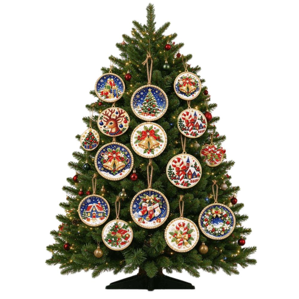6Pcs Vintage Print Wooden Christmas Ornaments Set Art Xmas Hanging Decor Home Decor