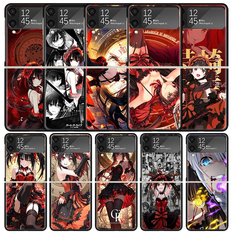 Date A Live Токисаки Куруми Черный Чехол для Samsung Galaxy Z Flip 7 6 5 4 3 5G Чехол для Телефона Flip7 Flip6 Flip5 Flip4 Flip3 Узор