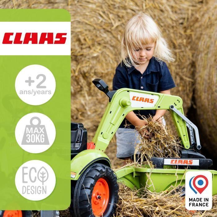 Tractopelle Claas - FALK - Volant directionnel, Excavatrice et Remorque - Fabriqué en France - 60% de plastique recyclé - Dès 2 ans